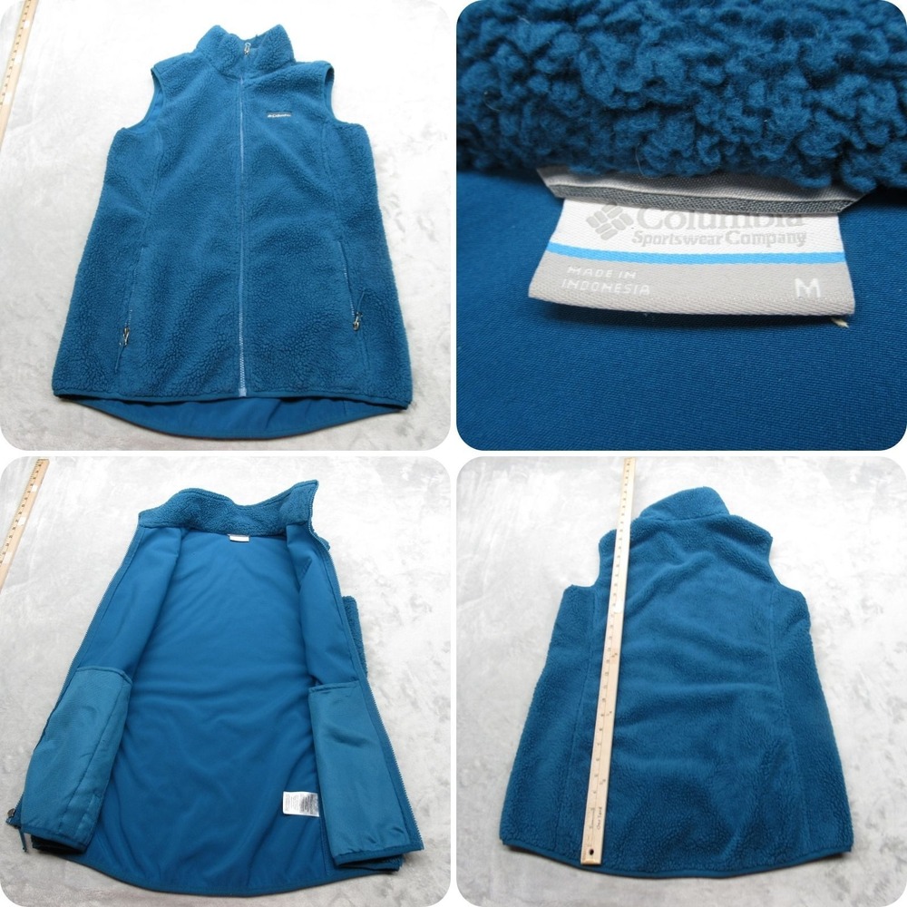 Columbia‎ Fleece Vest Womens Medium Teal Blue Full Zip Pockets Sleeveless